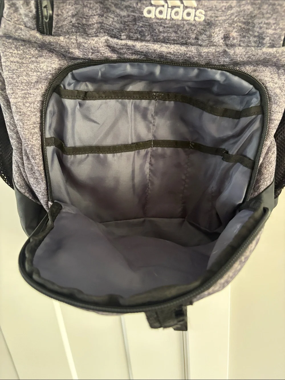 adidas Heather Gray Multi-Pocket Backpack with laptop sleeve
